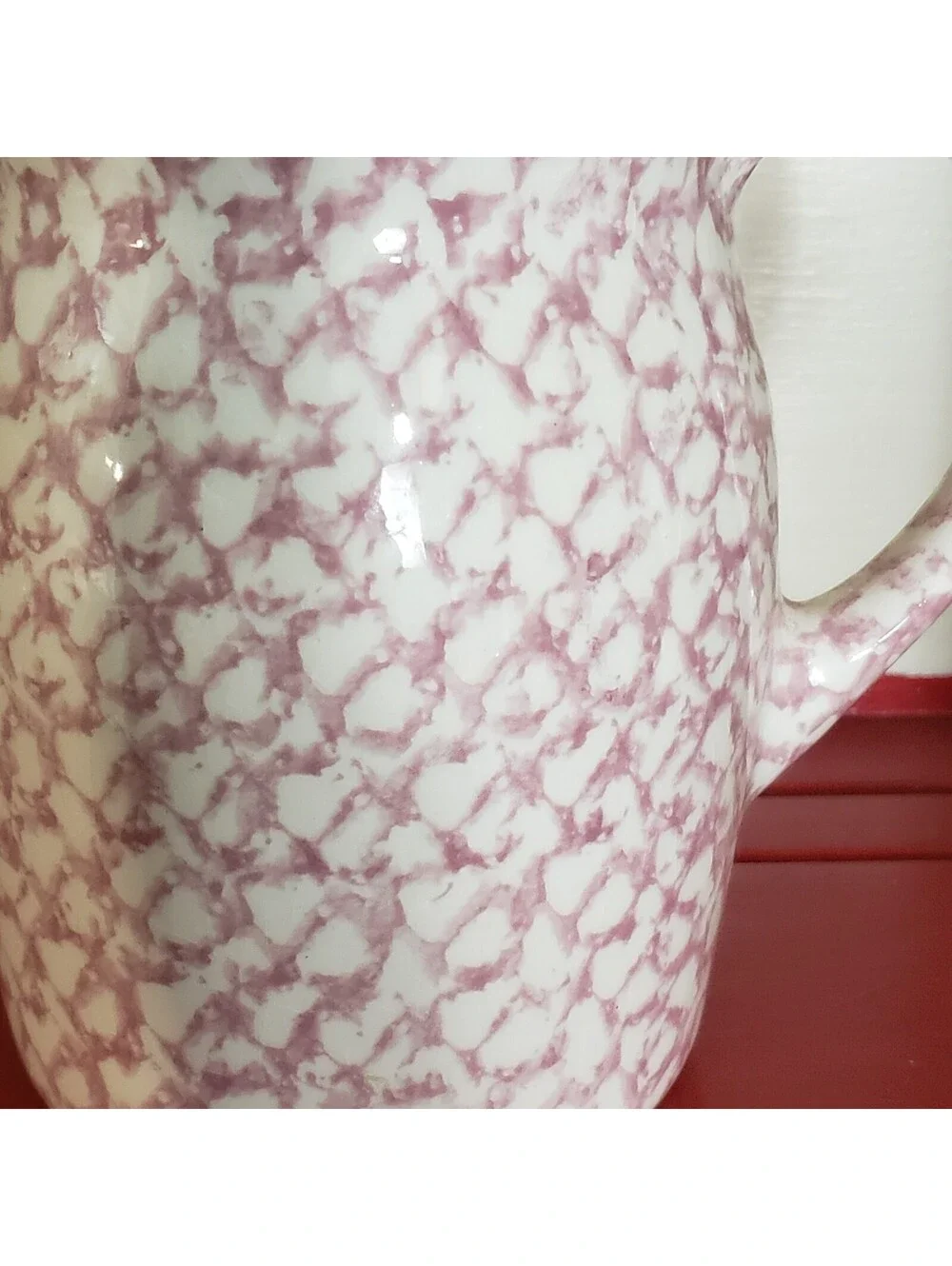 Vintage Pink Spongeware Pitcher Ceramic Milk Jug Juice Farmhouse Cottage